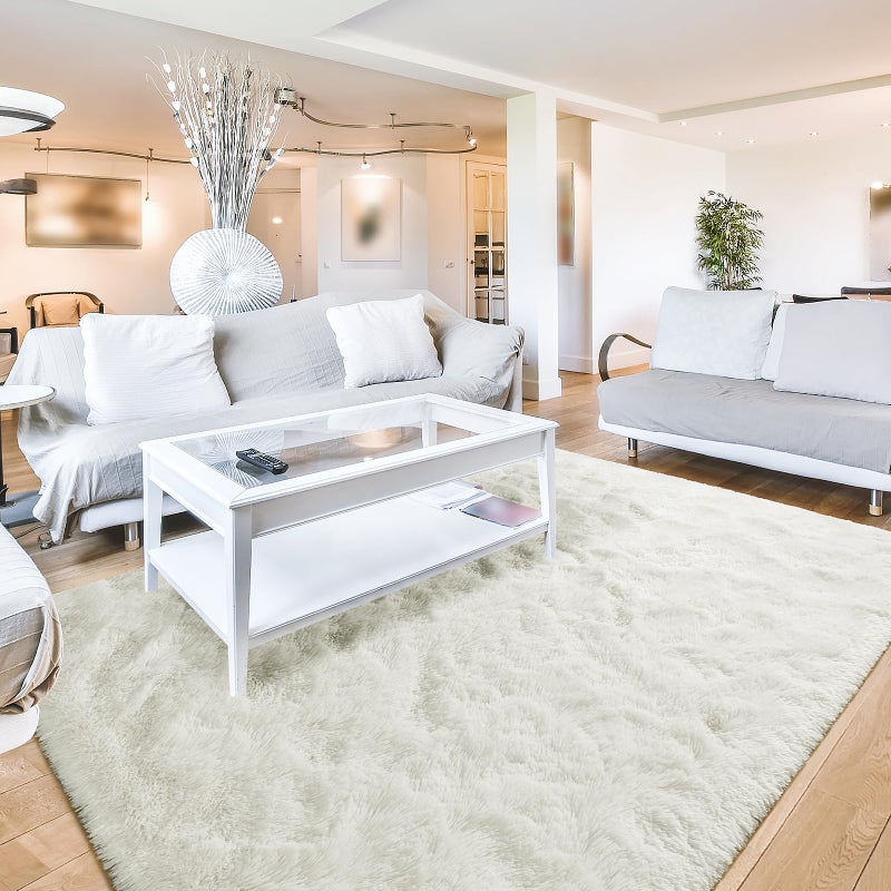 Terrug Cream White Fluffy Area Rug for Bedroom, 4x6 Ft Tie-Dyed Shag Throw Rugs, Soft Machine Washable Plush Carpet with Non Slip Backing for Girls Kids Room Bedside Floor Decoration - Image 1